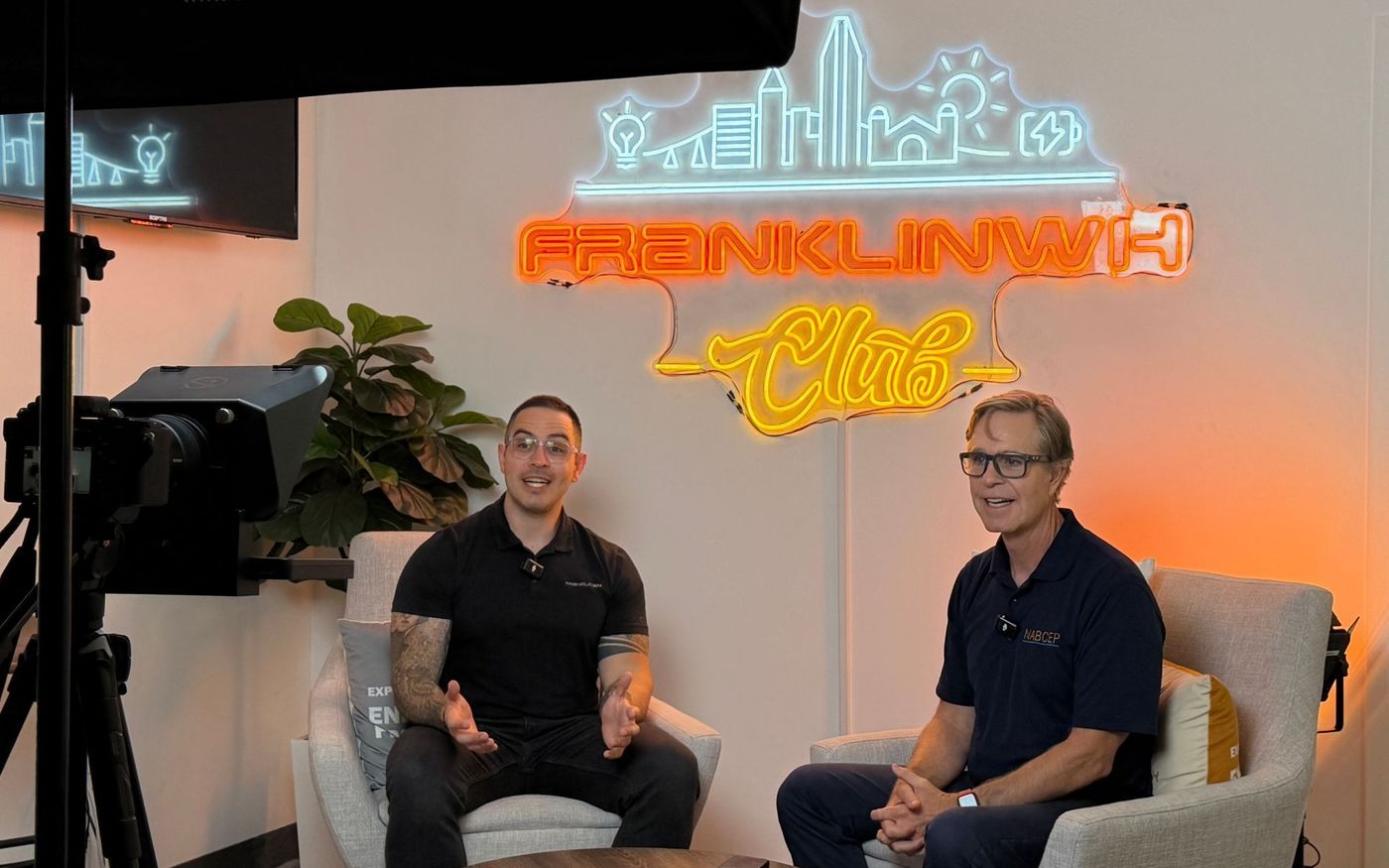 Brandon hosting a FranklinWH Club episode on set with a guest