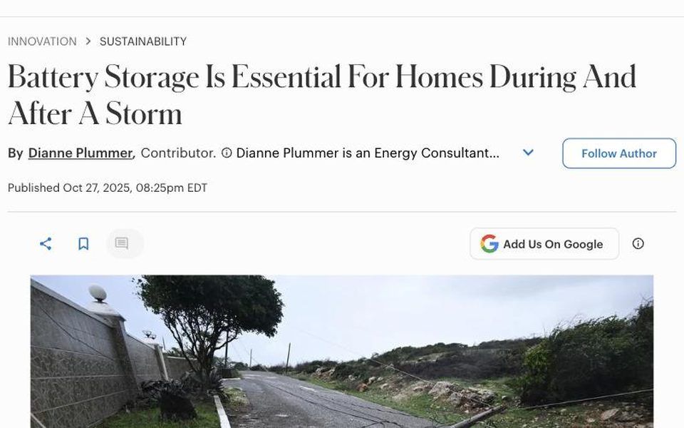 Forbes article on home battery storage during storms