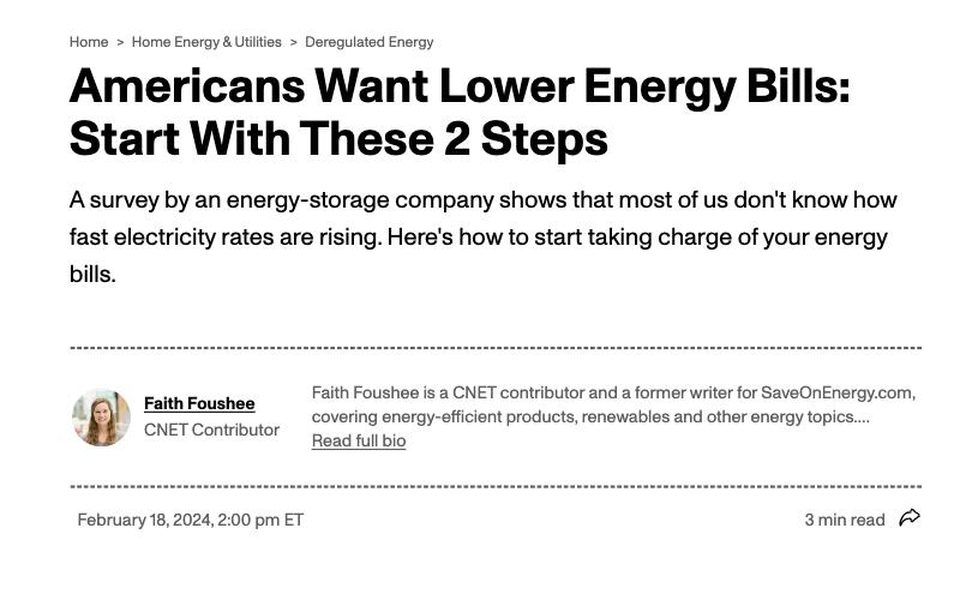 CNET article on an energy bill survey