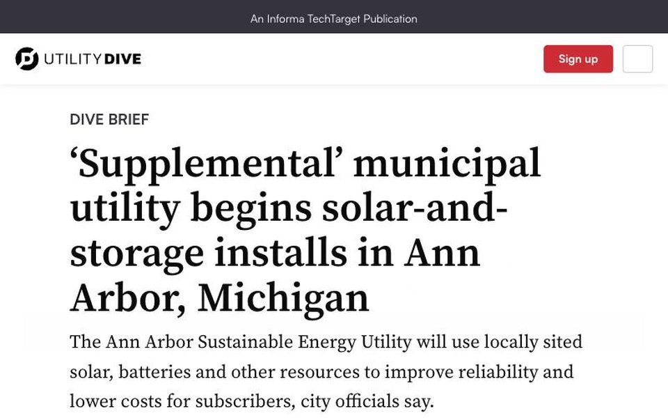 Utility Dive article on the Ann Arbor sustainable energy utility