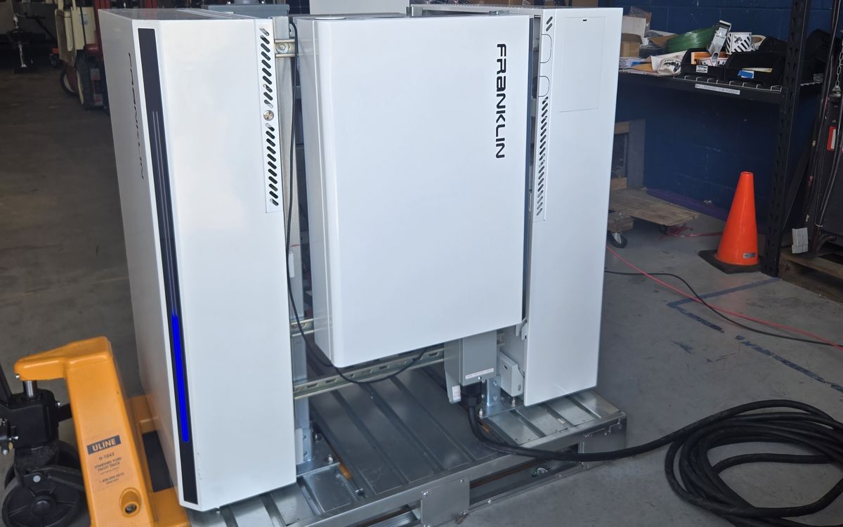 Dispatch-ready FranklinWH battery system on a pallet, built for disaster response